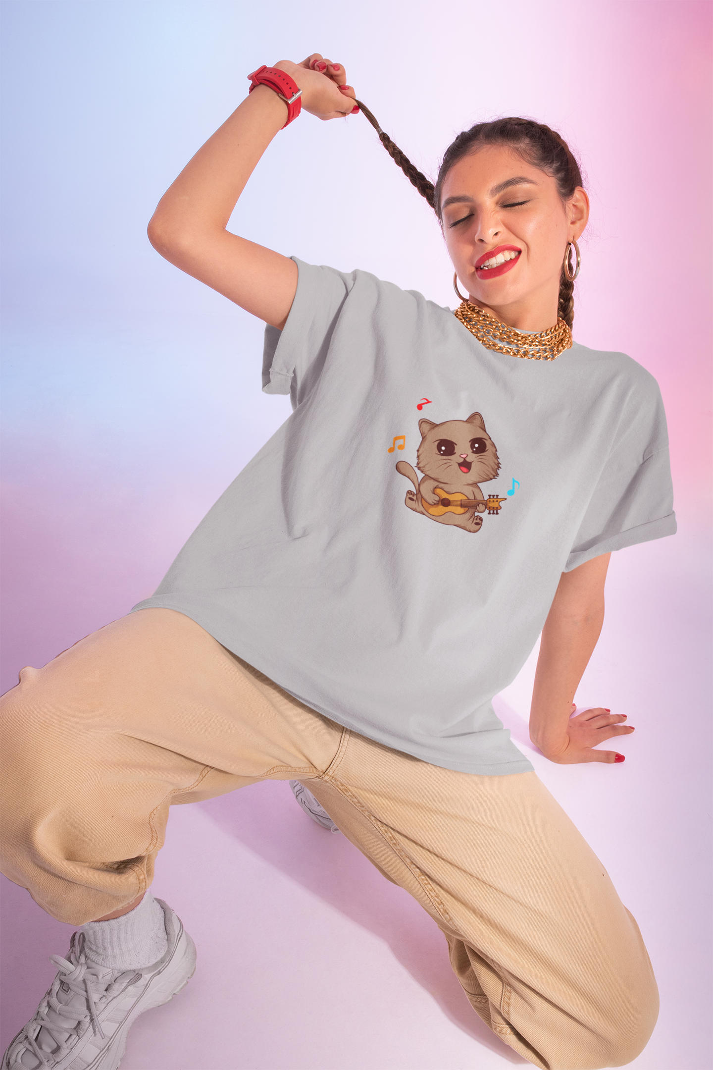 Cat Guitar Oversized T-Shirt
